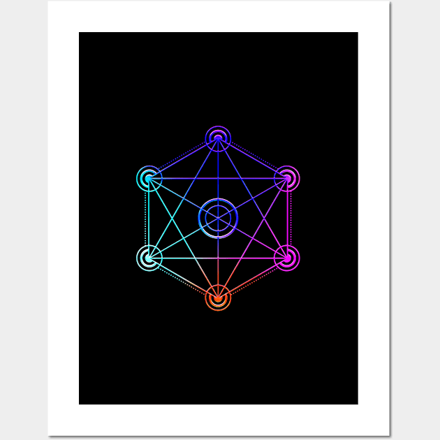 Neon Geometric Glyph Mandala Sigil Rune Sign Seal Cool Blue and Violet  - 366 Wall Art by Holy Rock Design